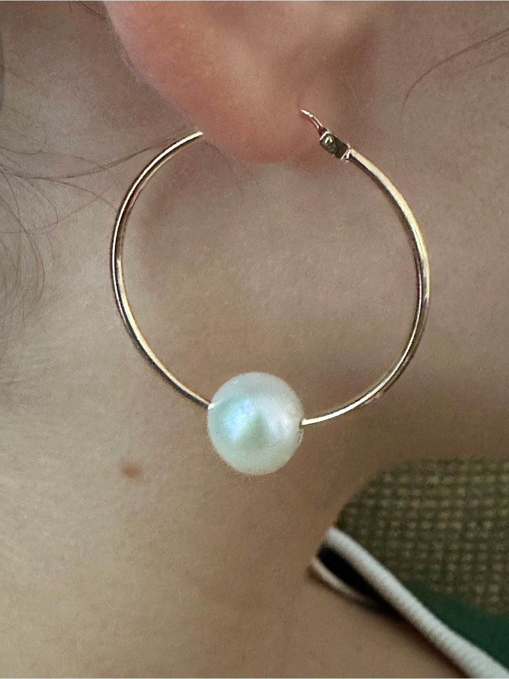 14k real solidGold Hoop real Pearl Accent Earrings - White Pearl​​​